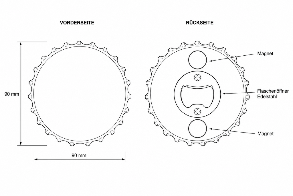 Magnet-Flaschenöffner „Feierabend“ – 2-in-1 Kronkorken-Design