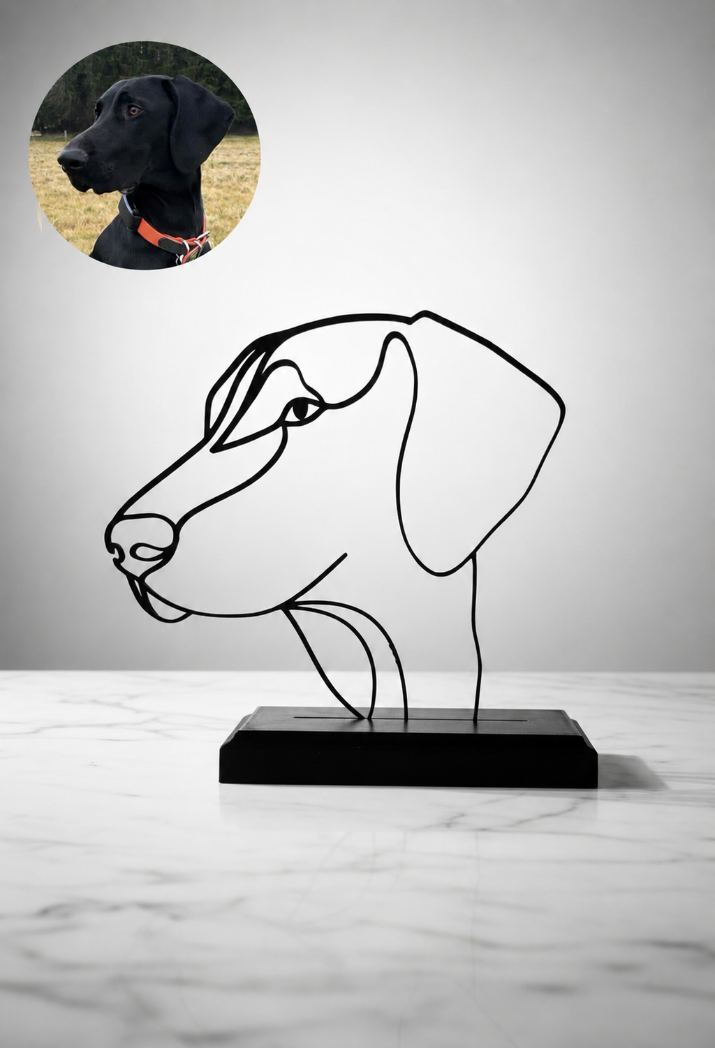 Personalisierte Hundeskulptur-minimalistisches Bild mit oder ohne Name, individuelles Hundeportrait, Geschenk für Hundbesitzer